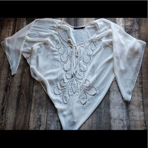 Off White Sheer Blouse Pancho Small